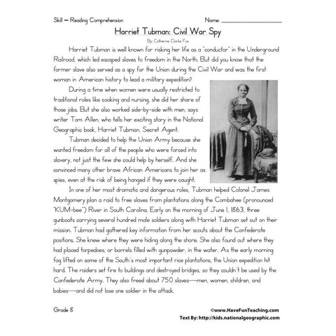 Harriet Tubman Worksheet