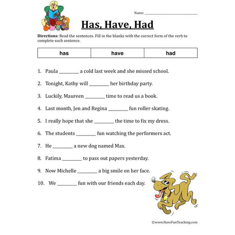 Has Have Had Worksheet 3