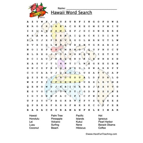 Hawaii Wordsearch Worksheet