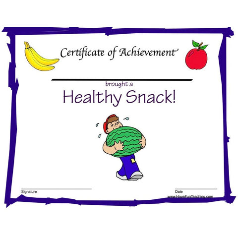 Healthy Snack Boy Certificate Worksheet