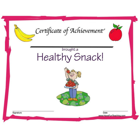 Healthy Snack Girl Certificate Worksheet