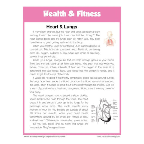 Heart and Lungs Health and Fitness Reading Comprehension Worksheet