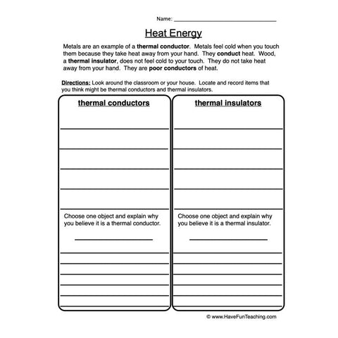 Heat Energy Worksheet 2