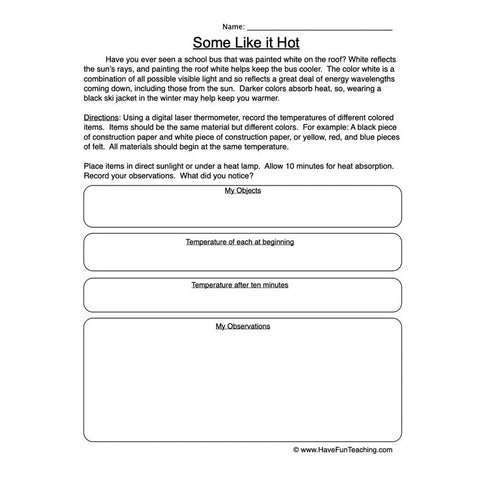 Heat Worksheet