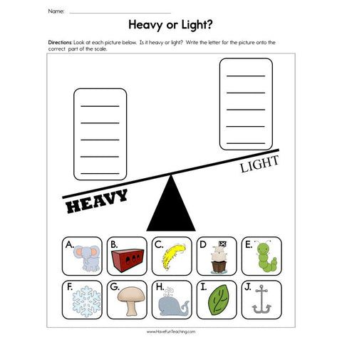 Heavy or Light Worksheet