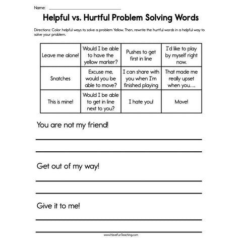 Helpful Vs Hurtful Problem Solving Worksheet