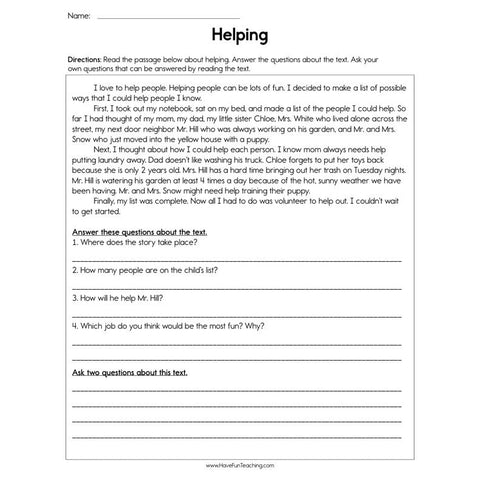 Helping Worksheet