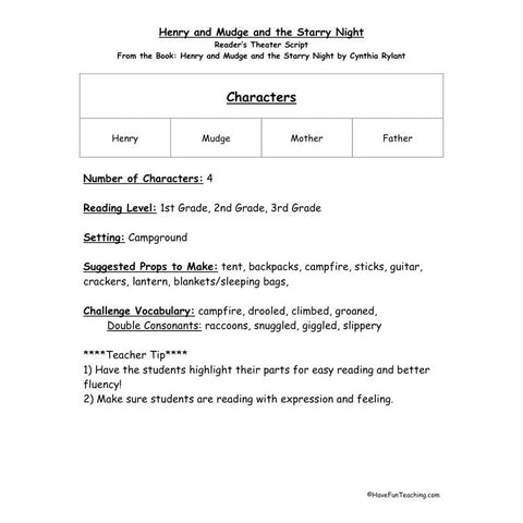 Henry and Mudge Starry Night Worksheet