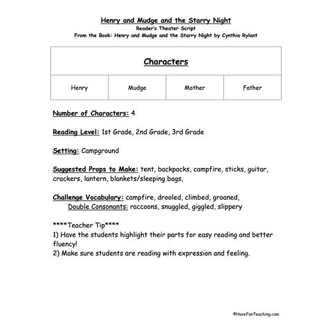 Henry and Mudge Starry Night Worksheet 2