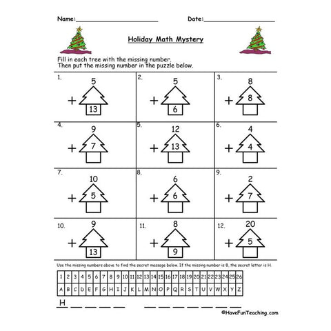 Holiday Math Mystery Worksheet