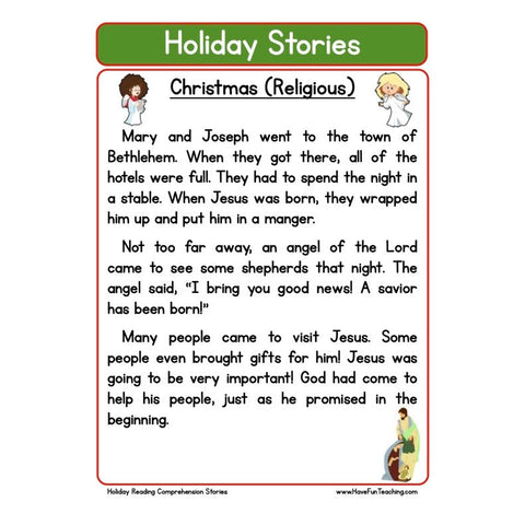 Holiday Stories Comprehension Christian Christmas Worksheet