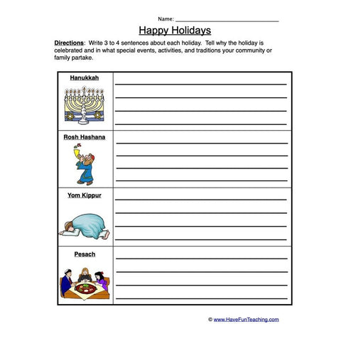 Holidays Worksheet 3