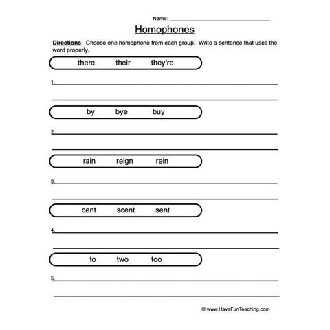 Homophones Worksheet 3
