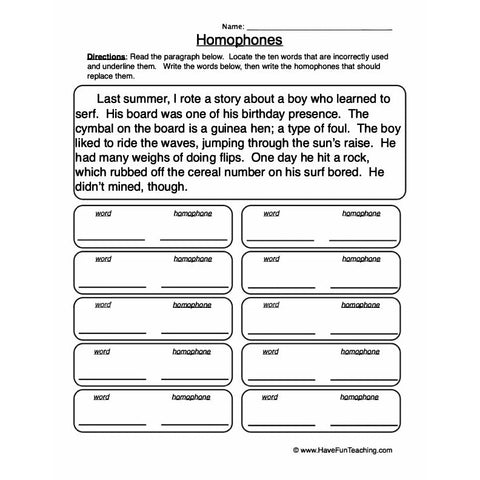 Homophones Worksheet 6