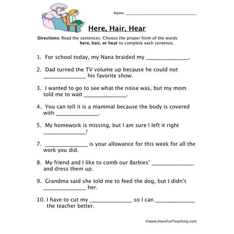 Homophones Worksheet 7