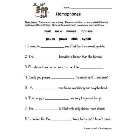 Homophones Worksheet 10