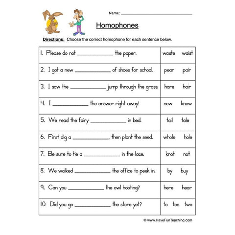 Homophones Worksheet 12