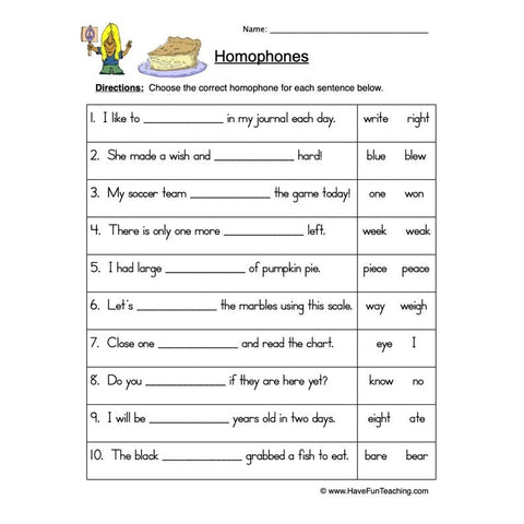 Homophones 6 Worksheet 2