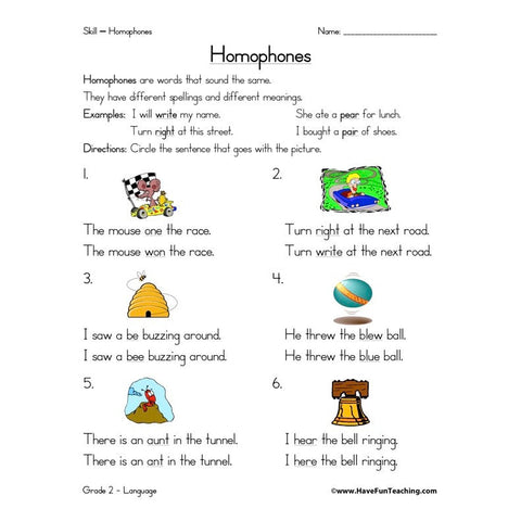 Homophones Worksheet 13