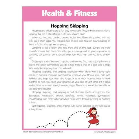 Hopping Skipping Health and Fitness Reading Comprehension Worksheet