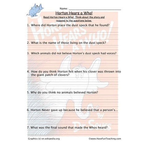 Horton Hears a Who Reading Comprehension Worksheet