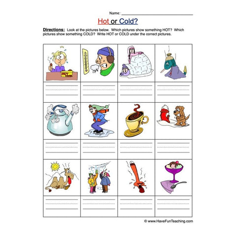 Hot Cold Worksheet