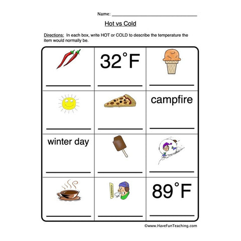 Hot Cold Worksheet 3
