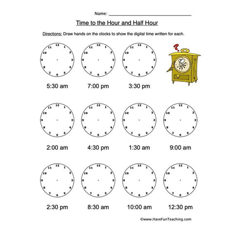 Hour Half Hour Time Worksheet