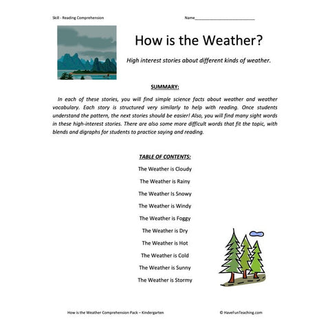 How Is the Weather Collection Kindergarten Reading Comprehension Worksheets Worksheet