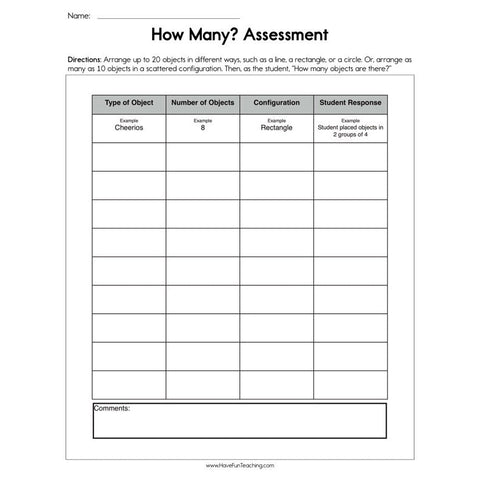 How Many Assessment Worksheet