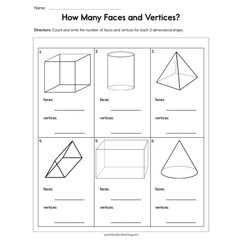 How Many Faces and Vertices Worksheet