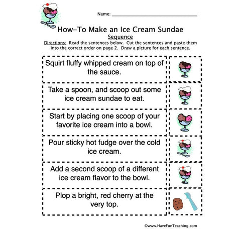 How to Ice Cream Sundae Sequence Worksheet