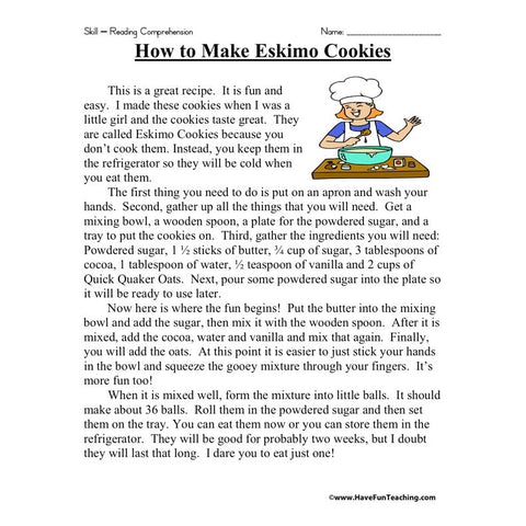 How to Make Eskimo Cookies Worksheet