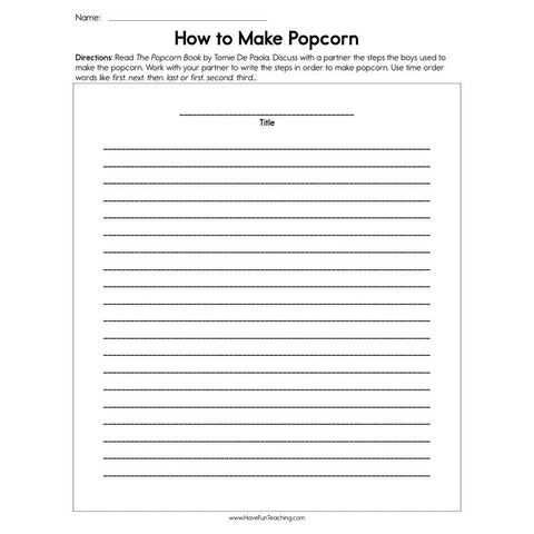 How to Make Popcorn Worksheet