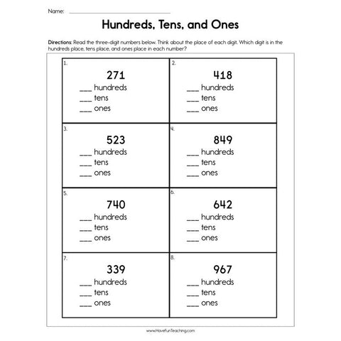 Hundreds Tens and Ones Worksheet