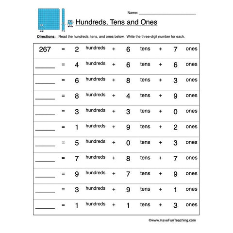 Hundreds Tens Ones Worksheet 2