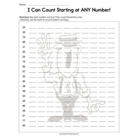 I Can Count Starting at Any Number Worksheet