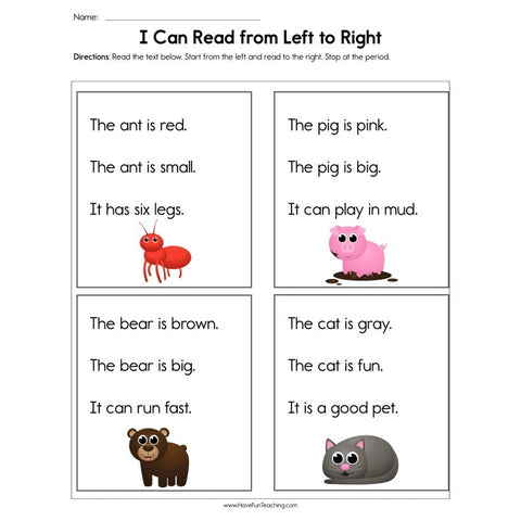 I Can Read Left to Right Worksheet