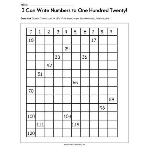 Writing Numbers to 120 Worksheet