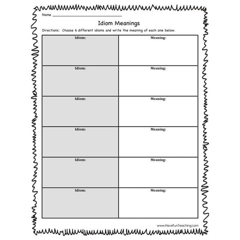Idiom Meanings Worksheet