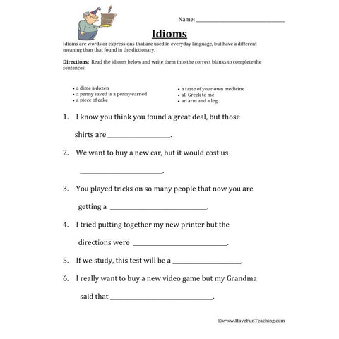 Idioms Worksheet