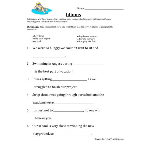 Idioms Worksheet 5