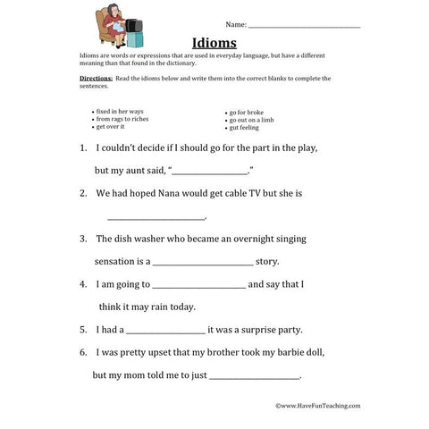Idioms Worksheet 6