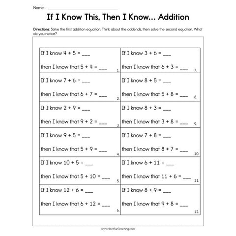 If I Know This Then I Know Addition Worksheet