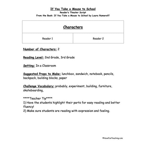 If You Take a Mouse to School Worksheet 2
