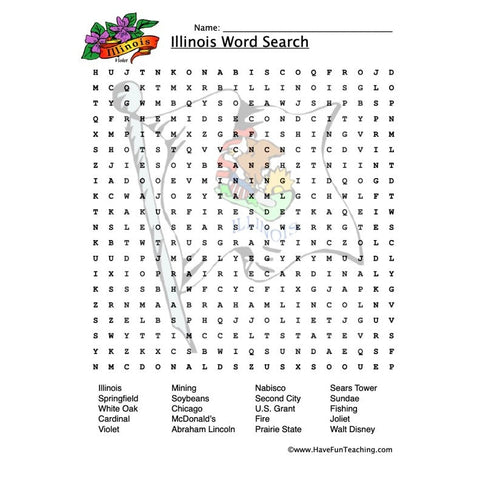 Illinois Wordsearch Worksheet