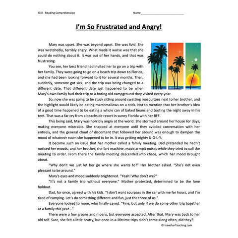 I’m So Frustrated and Angry! Worksheet