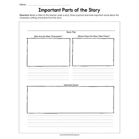 Important Parts of the Story Worksheet
