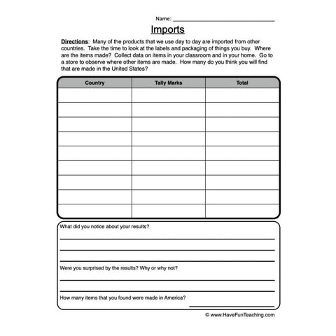 Imports Exports Worksheet