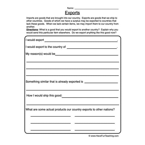 Imports Exports Worksheet 2